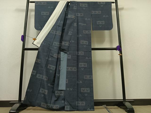 平和屋着物▽上質な小紋　単衣　色紙蝶文　正絹　逸品　未使用　AABK8486ck