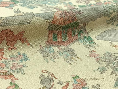 平和屋着物▽上質な小紋 単衣 人物風景文 鬼しぼ縮緬 正絹 逸品 AAAZ0994jh