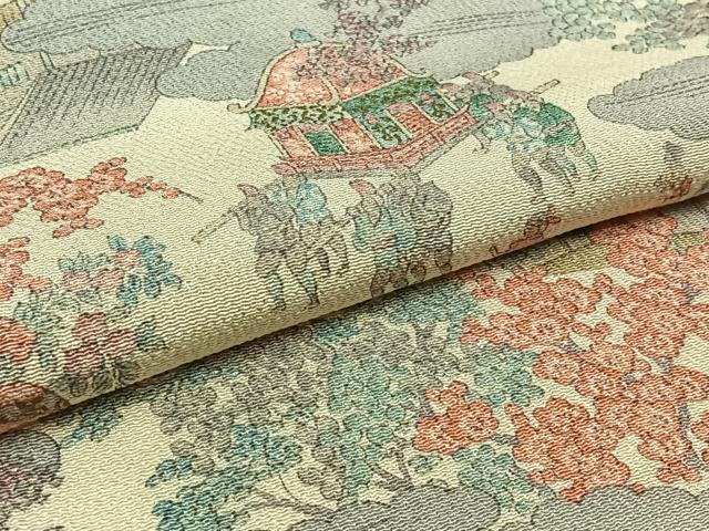 平和屋着物▽上質な小紋 単衣 人物風景文 鬼しぼ縮緬 正絹 逸品 AAAZ0994jh