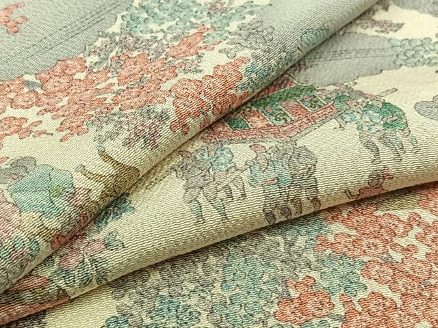 平和屋着物▽上質な小紋 単衣 人物風景文 鬼しぼ縮緬 正絹 逸品 AAAZ0994jh