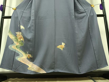 平和屋着物▽訪問着 単衣 流水扇面花文 金彩 正絹 逸品 AAAZ0999jh