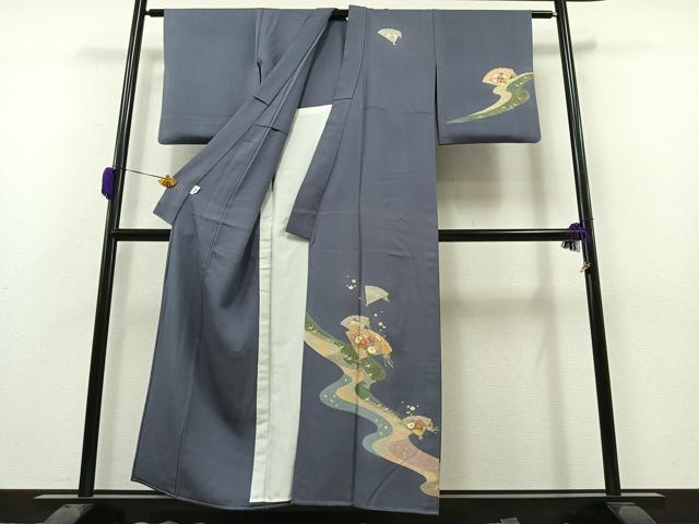平和屋着物▽訪問着 単衣 流水扇面花文 金彩 正絹 逸品 AAAZ0999jh
