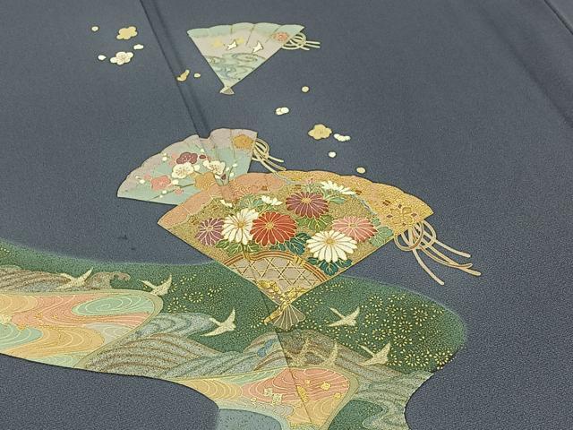 平和屋着物▽訪問着 単衣 流水扇面花文 金彩 正絹 逸品 AAAZ0999jh