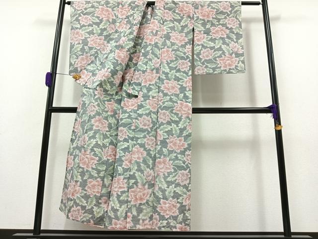 平和屋着物▽上質な紬 単衣 草花文 正絹 逸品 AAAZ1000jh