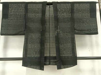 平和屋着物▽羽織 スリーシーズン 春夏秋 塵除け 横段文 黒地 正絹 逸品 AAAZ1099fy