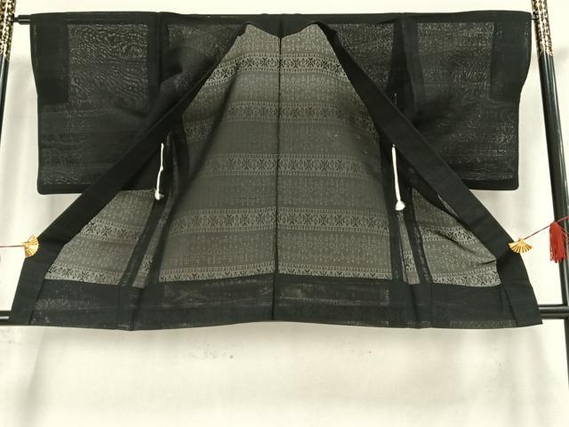 平和屋着物▽羽織 スリーシーズン 春夏秋 塵除け 横段文 黒地 正絹 逸品 AAAZ1099fy