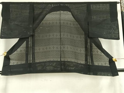 平和屋着物▽羽織 スリーシーズン 春夏秋 塵除け 横段文 黒地 正絹 逸品 AAAZ1099fy