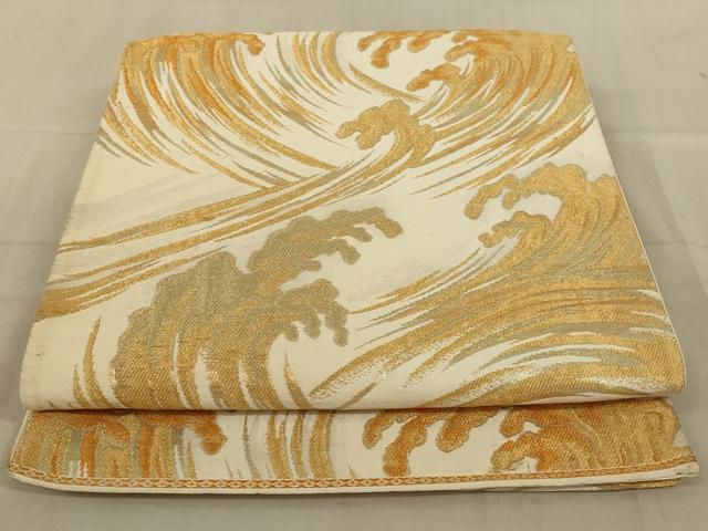 平和屋着物◎六通柄袋帯　立波文　金糸　正絹　逸品　AAAZ1126ou