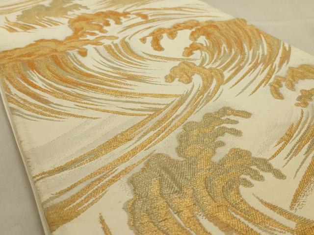 平和屋着物◎六通柄袋帯　立波文　金糸　正絹　逸品　AAAZ1126ou