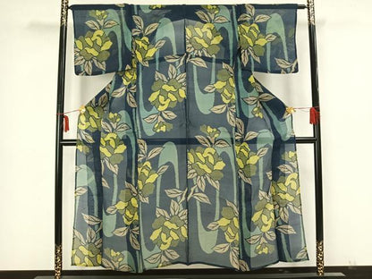 平和屋着物＊夏物 紗 紬 草花文 正絹 逸品 AAAZ1275fy