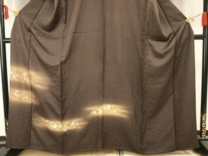 平和屋着物▽訪問着 単衣 駒刺繍 蔦の葉文 金彩 正絹 逸品 AAAZ1351fy
