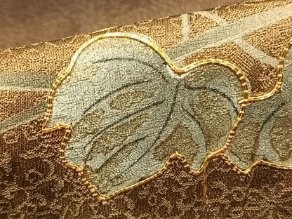 平和屋着物▽訪問着 単衣 駒刺繍 蔦の葉文 金彩 正絹 逸品 AAAZ1351fy