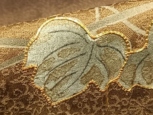 平和屋着物▽訪問着 単衣 駒刺繍 蔦の葉文 金彩 正絹 逸品 AAAZ1351fy