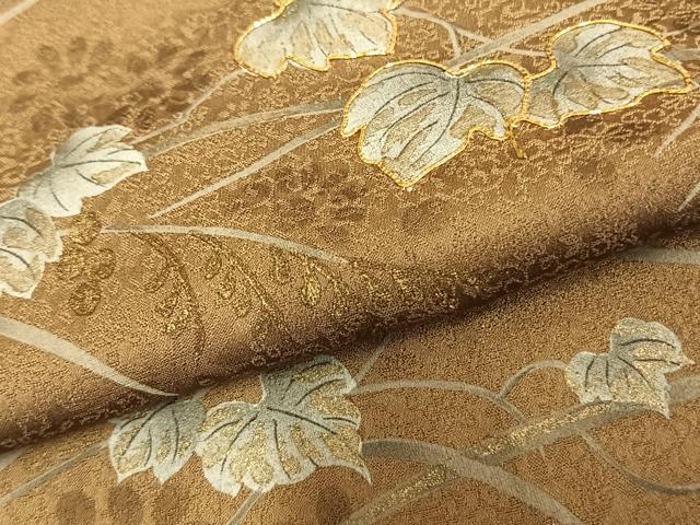 平和屋着物▽訪問着 単衣 駒刺繍 蔦の葉文 金彩 正絹 逸品 AAAZ1351fy
