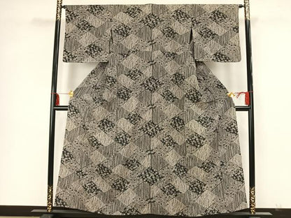 平和屋着物▽上質な小紋　単衣　切嵌草花文　正絹　逸品　AAAZ1389fy