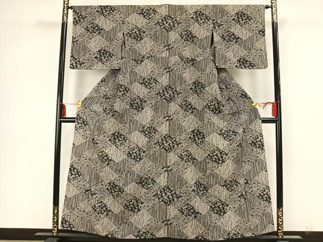 平和屋着物▽上質な小紋　単衣　切嵌草花文　正絹　逸品　AAAZ1389fy