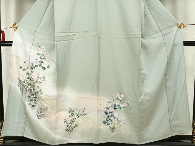 平和屋着物▽訪問着　単衣　手描き　草花文　暈し染め　正絹　逸品　AAAZ1391fy