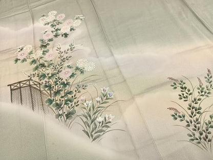 平和屋着物▽訪問着　単衣　手描き　草花文　暈し染め　正絹　逸品　AAAZ1391fy