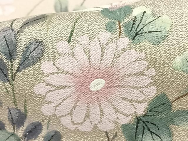 平和屋着物▽訪問着　単衣　手描き　草花文　暈し染め　正絹　逸品　AAAZ1391fy
