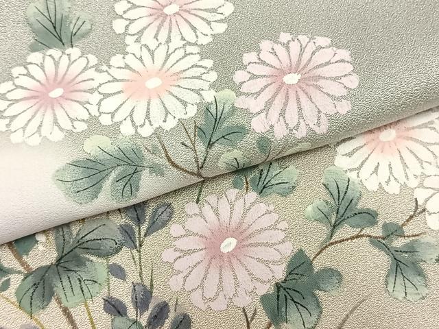 平和屋着物▽訪問着　単衣　手描き　草花文　暈し染め　正絹　逸品　AAAZ1391fy