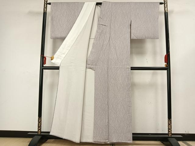 平和屋着物▽上質な小紋 単衣 よろけ縞 正絹 逸品 AAAZ1392fy