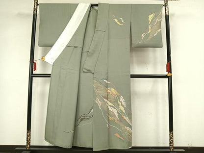 平和屋着物▽訪問着 単衣 幾何学文様 金彩 正絹 逸品 AAAZ1394fy