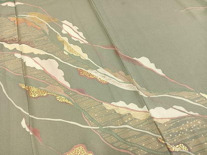 平和屋着物▽訪問着 単衣 幾何学文様 金彩 正絹 逸品 AAAZ1394fy