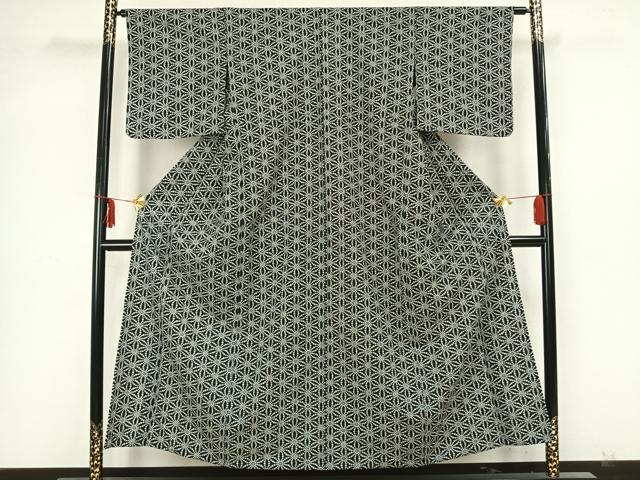 平和屋着物▽上質な小紋 単衣 麻の葉文様 黒地 正絹 逸品 AAAZ1396fy