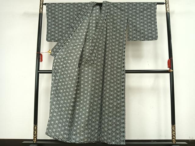 平和屋着物▽上質な小紋 単衣 麻の葉文様 黒地 正絹 逸品 AAAZ1396fy