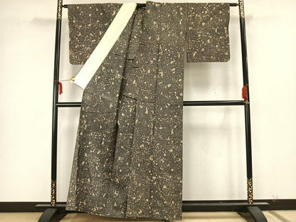平和屋着物▽生紬 単衣 霞文 正絹 逸品 AAAZ1397fy