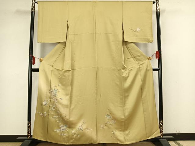 平和屋着物▽訪問着　単衣　草花文　金彩　正絹　逸品　AAAZ1398fy