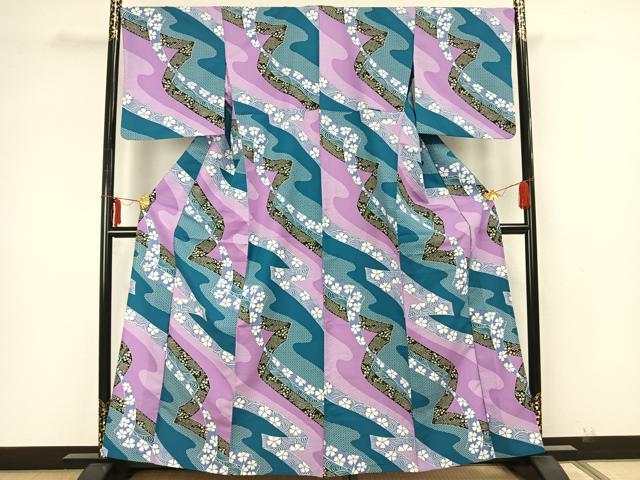 平和屋着物▽小紋　単衣　熨斗花文　洗える着物　AAAZ1400fy