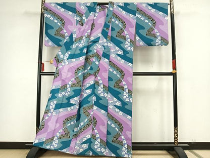 平和屋着物▽小紋　単衣　熨斗花文　洗える着物　AAAZ1400fy