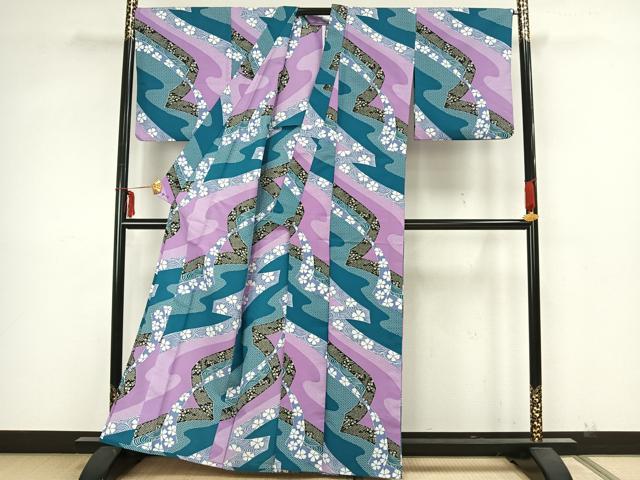 平和屋着物▽小紋　単衣　熨斗花文　洗える着物　AAAZ1400fy