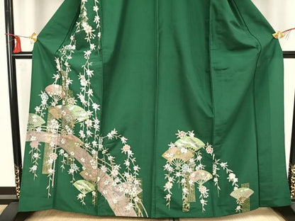平和屋着物▽訪問着 単衣 扇面花鳥文 金彩 洗える着物 AAAZ1403fy