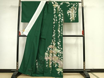 平和屋着物▽訪問着 単衣 扇面花鳥文 金彩 洗える着物 AAAZ1403fy