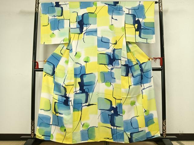 平和屋着物▽上質な小紋　単衣　幾何学文様　暈し染め　正絹　逸品　AAAZ1405fy