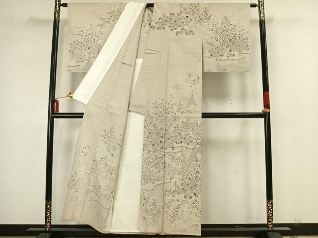 平和屋着物▽本塩沢 訪問着 単衣 手描き 草花文 正絹 逸品 未使用 AAAZ1409fy