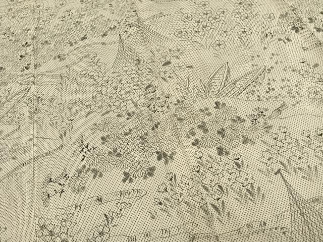 平和屋着物▽本塩沢 訪問着 単衣 手描き 草花文 正絹 逸品 未使用 AAAZ1409fy