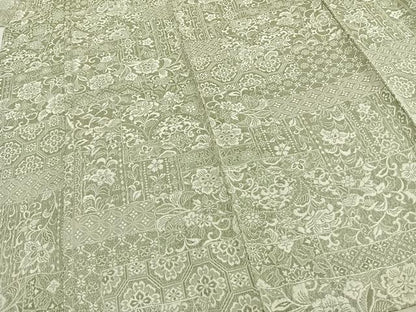 平和屋着物▽お召　単衣　天目織　色紙草花文　正絹　逸品　AAAZ1411fy