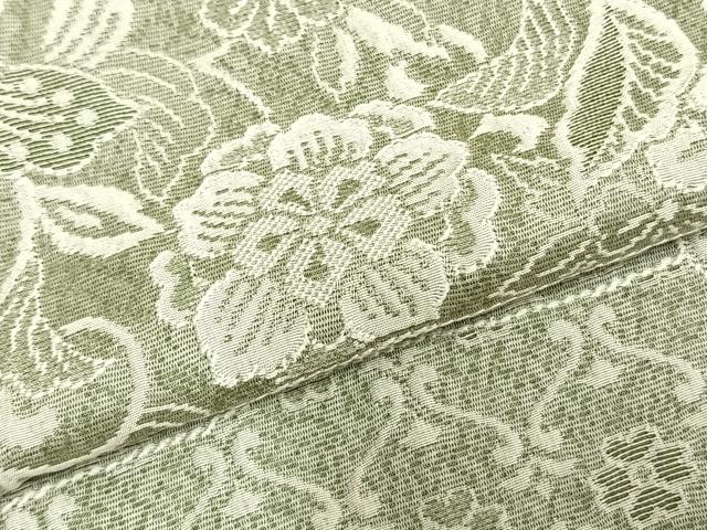 平和屋着物▽お召　単衣　天目織　色紙草花文　正絹　逸品　AAAZ1411fy