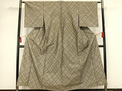 平和屋着物▽上質な紬 単衣 網目文 正絹 逸品 AAAZ1413fy