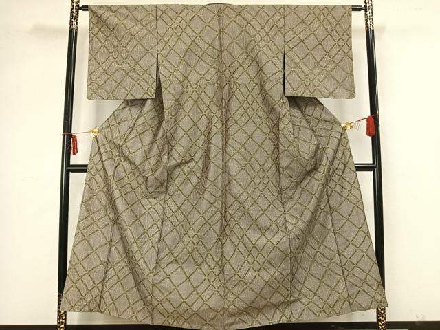 平和屋着物▽上質な紬 単衣 網目文 正絹 逸品 AAAZ1413fy
