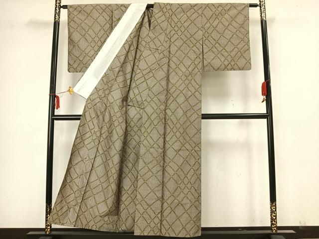 平和屋着物▽上質な紬 単衣 網目文 正絹 逸品 AAAZ1413fy