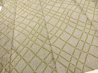 平和屋着物▽上質な紬 単衣 網目文 正絹 逸品 AAAZ1413fy