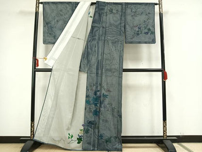 平和屋着物▽訪問着 無双 紗袷 紗×紗 手描き 枝花文 正絹 逸品 未使用 AAAZ1414fy