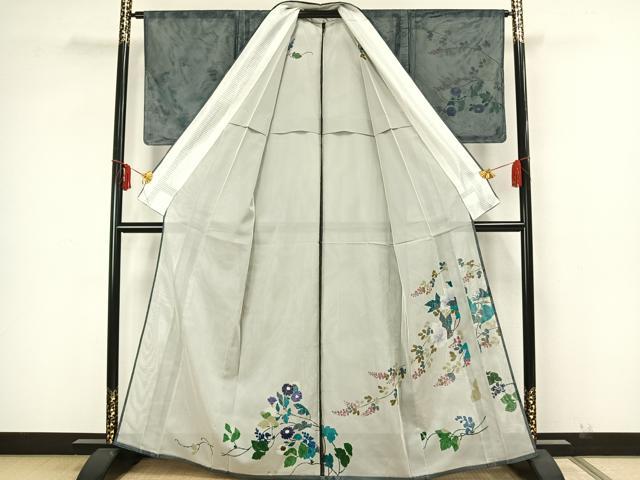 平和屋着物▽訪問着 無双 紗袷 紗×紗 手描き 枝花文 正絹 逸品 未使用 AAAZ1414fy