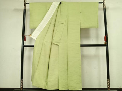 平和屋着物▽上質な色無地 単衣 芝地紋 若菜色 正絹 逸品 AAAZ1415fy