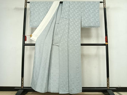 平和屋着物▽上質な色無地 単衣 亀甲文様 薄雲鼠色 正絹 逸品 AAAZ1417fy