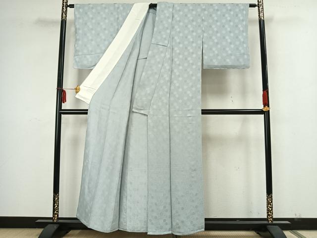 平和屋着物▽上質な色無地 単衣 亀甲文様 薄雲鼠色 正絹 逸品 AAAZ1417fy